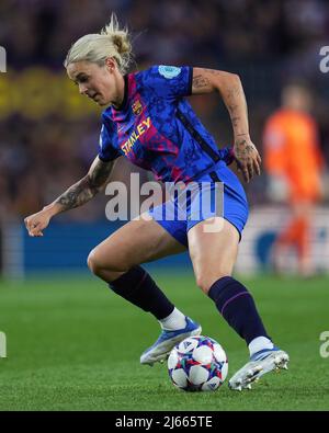 Maria Mapy Leon of FC Barcelona during the UEFA Womens Champions League, Semi Finals match between FC Barcelona and VFL Wolfsburg played at Camp Nou Stadium on April 22, 2022 in Barcelona, Spain. (Photo by PRESSINPHOTO) Stock Photo