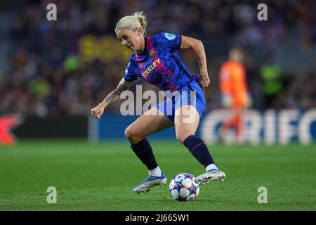 Maria Mapy Leon of FC Barcelona during the UEFA Womens Champions League, Semi Finals match between FC Barcelona and VFL Wolfsburg played at Camp Nou Stadium on April 22, 2022 in Barcelona, Spain. (Photo by PRESSINPHOTO) Stock Photo