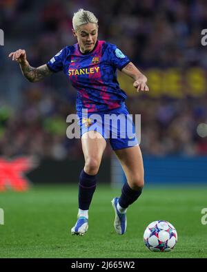 Maria Mapy Leon of FC Barcelona during the UEFA Womens Champions League, Semi Finals match between FC Barcelona and VFL Wolfsburg played at Camp Nou Stadium on April 22, 2022 in Barcelona, Spain. (Photo by PRESSINPHOTO) Stock Photo