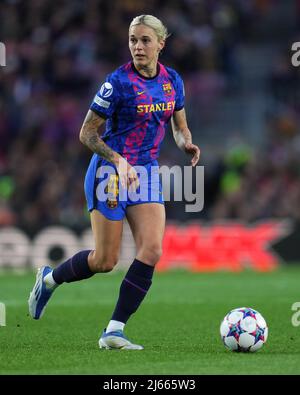 Maria Mapy Leon of FC Barcelona during the UEFA Womens Champions League, Semi Finals match between FC Barcelona and VFL Wolfsburg played at Camp Nou Stadium on April 22, 2022 in Barcelona, Spain. (Photo by PRESSINPHOTO) Stock Photo