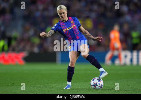 Maria Mapy Leon of FC Barcelona during the UEFA Womens Champions League, Semi Finals match between FC Barcelona and VFL Wolfsburg played at Camp Nou Stadium on April 22, 2022 in Barcelona, Spain. (Photo by PRESSINPHOTO) Stock Photo