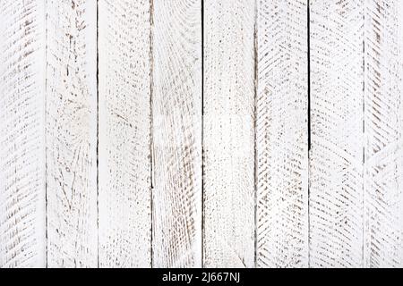 White painted worn rustic wooden table background top view Stock Photo