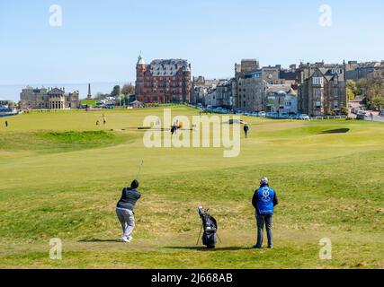 A view of the famous 17th Road Hole on the Old Course, at the Royal and Ancient golf club, St Andrews Scotland. Stock Photo