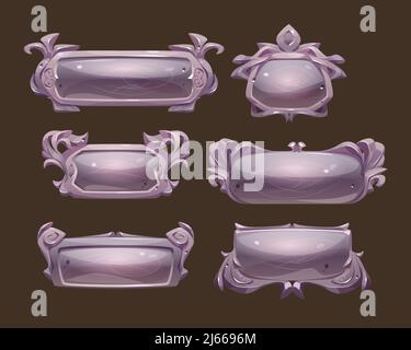 Fantasy buttons with silver frames for rpg game. Vector game user ...