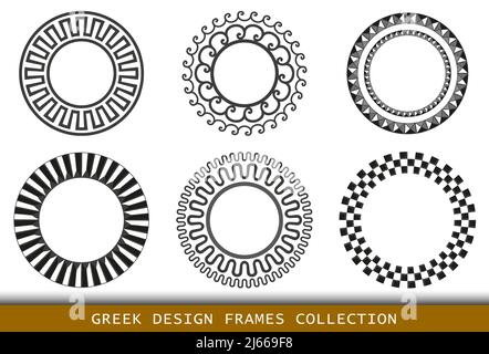 Ancient Greek black frames patterns, set of antique borders from Greece Stock Vector