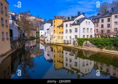 Luxembourg, Luxembourg - March 28 2022 - Houses at the Alzette river from the Rue Munster Stock Photo