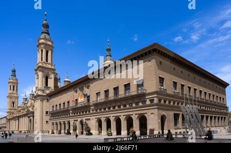 Zaragoza, Spain - April 21 2022 - Ayuntamiento de Zaragoza (The Zaragoza City Hall) Stock Photo