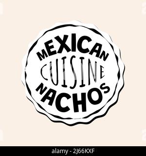 Mexican fast food nachos badge of fastfood cafe or restaurant. Mexico cuisine nacho circle logo. Latin American traditional dish logotype. Restaurant or eatery vector isolated insignia Stock Vector