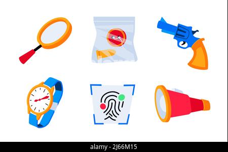 Evidence and crime investigation - flat design style icons set Stock Vector