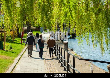 Spring midday on the riverside in Norwich, Norfolk, England. Stock Photo