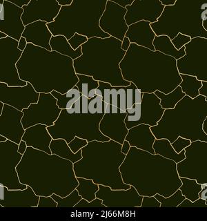 kintsugi art seamless pattern with gold thin lines and abstract shards on dark luxury background. Stock Vector
