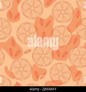 seamless pattern hand drawn doodle orange lemon fruits. Stock Vector