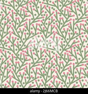 branched tree with boughs and berries seamless pattern natural modern background. Stock Vector