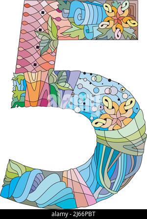 Five number Isolated zentangle illustration for decoration Stock Vector