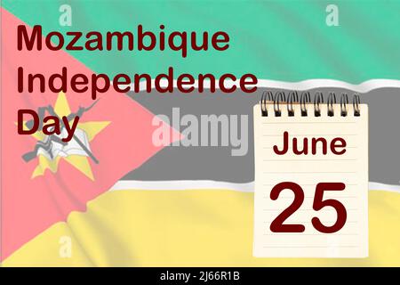 The celebration of the Mozambique Independence Day with the flag and the calendar indicating the June 25 Stock Photo