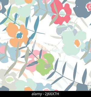 Seamless floral pattern with roses based on traditional folk art ornaments. Colorful flowers on white background. Vector illustration. Simple Stock Vector