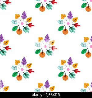 Set of different colourful leaves isolated on white background is in Seamless pattern - vector illustration Stock Vector