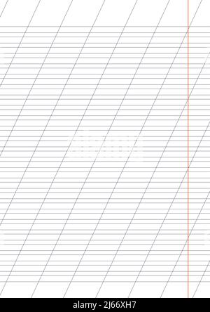 Graph paper. Printable lined grid paper with color horisontal, diagonal lines. Geometric pattern for school, oblique notebook. Realistic lined paper Stock Vector