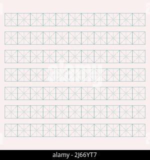 Workbook for writing hieroglyphs. Lined paper for printing. Geometric pattern for school. Realistic lined paper. Simulator for writing Chinese Stock Vector