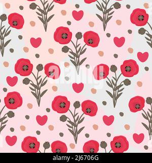 Pretty poppy seamless pattern on colorful background Stock Vector