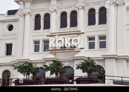 London, UK. 28th Apr, 2022. Exterior view of KOKO in Camden. The iconic concert venue and club is set to reopen on 29th April after extensive renovation work. The venue closed in 2019 for refurbishment, however a fire broke out in January 2020, delaying the renovation. (Photo by Vuk Valcic/SOPA Images/Sipa USA) Credit: Sipa USA/Alamy Live News Stock Photo