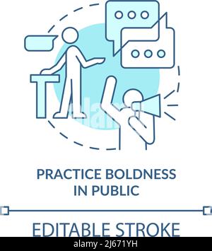 Practice boldness in public turquoise concept icon Stock Vector