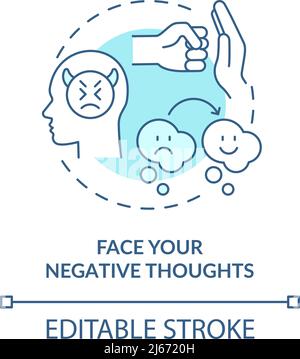Face negative thoughts turquoise concept icon Stock Vector