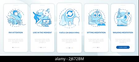 Mindfulness techniques blue onboarding mobile app screen Stock Vector