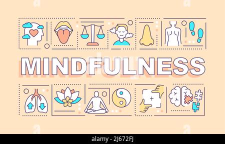 Mindfulness word concepts light peach banner Stock Vector