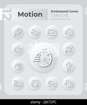 Movement embossed icons set Stock Vector