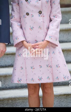 Madrid, Spain. 28th Apr, 2022. Queen Letizia of Spain attends a lunch in honour of the President of the Republic of Bulgaria Mr. Rumen Radev and wife Desislava Radev at Zarzuela Palace on April 28, 2022 in Madrid, Spain. Credit: ZUMA Press, Inc./Alamy Live News Stock Photo