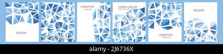 Set of vector cover notebook design. Abstract blue minimal triangles halftone template design for notebook paper, copybook brochures, book, magazine Stock Vector