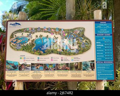 Orlando, FL USA - May 21, 2021:  The Discovery Cove Park Map in Orlando, Florida. Stock Photo