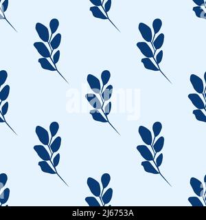 Dark Blue leaves isolated on light background is in Seamless pattern - vector illustration Stock Vector