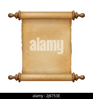 Ancient Paper, Parchment Scroll, realistic vector illustration close-up Stock Vector