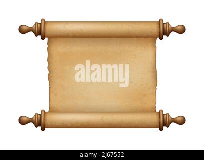 Ancient Paper, Parchment Scroll, realistic vector illustration close-up Stock Vector
