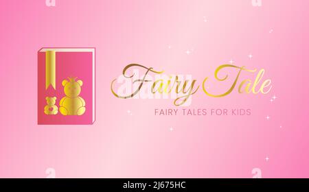 Fairy Tales for Kids Pink Illustration Background  Design with a Book with Bears on it Stock Vector