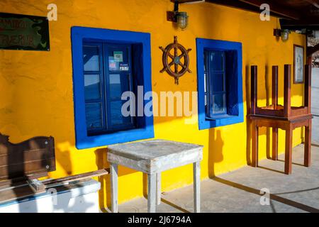 Oia, Greece - May 11, 2021 : A picturesque restaurant at Ammoudi Oia Santorini Stock Photo