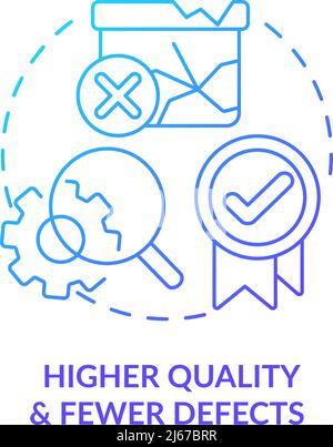 Higher quality and fewer defects blue gradient icon Stock Vector