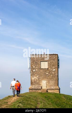 Banbury Stone Tower or Parsons Folly at the summit of Bredon Hill in the Vale of Evesham Worcestershire England Stock Photo