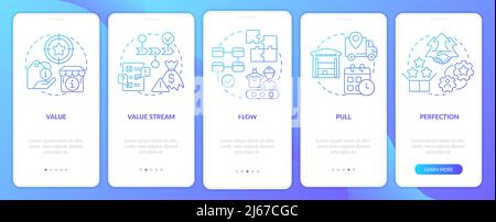 Lean production key principle blue gradient onboarding mobile app screen Stock Vector