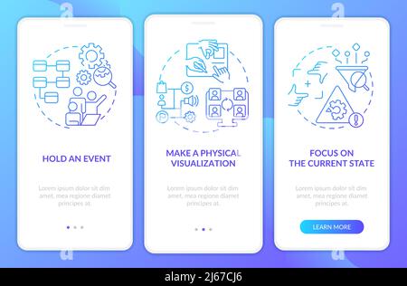 Value stream mapping blue gradient onboarding mobile app screen Stock Vector