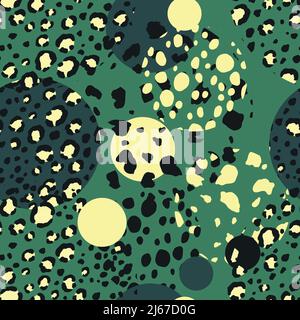Abstract modern leopard seamless pattern with circles. Animals trendy background. Color decorative vector illustration for print, card, fabric Stock Vector