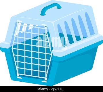 Pet carrier. Plastic carrying case for traveling with pets or visiting veterinarian. Animal transportation box or kennel. Flat style vector Stock Vector