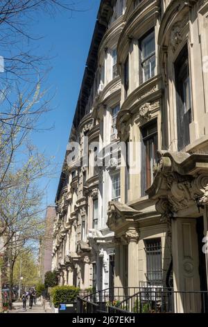 Townhouses line W. 85th Street in the Central Park West Historic District, New York City, USA  2022 Stock Photo