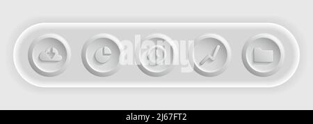 Total White Icon Set. Round Buttons for UI Display. Vector illustration Stock Vector