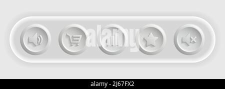 Total White Icons Set. Shopping Cart, Favorites, Sound on and Off, Graph App. Vector illustration Stock Vector