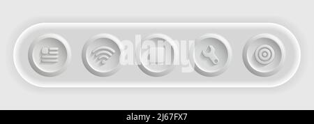 Dark Icon Set. White Buttons. Vector illustration Stock Vector