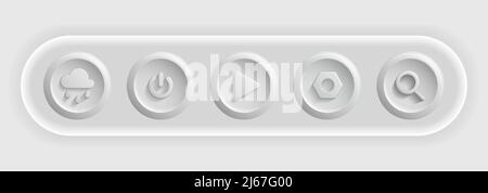 Total White UI App Icons. Set of Weather, Power, Play, Settings, Search Buttons. Vector illustration Stock Vector