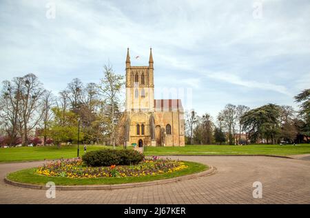 The Abbey and grounds in the Worcestershire  market town of Pershore in the Wychavon district in Worcestershire, England, Stock Photo